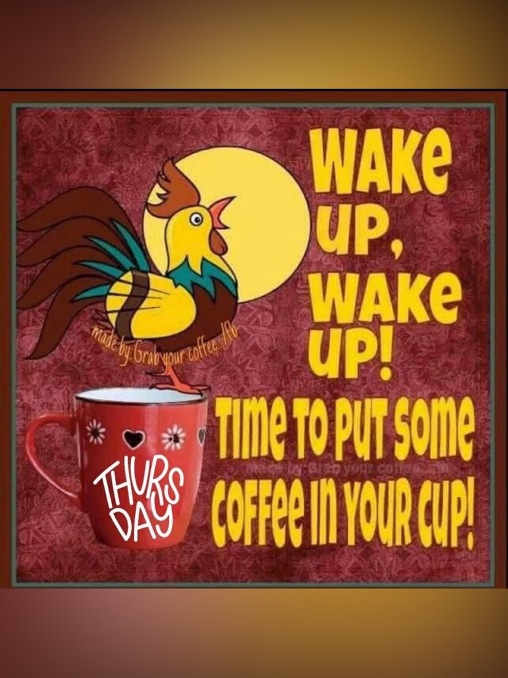 Rooster Coffee Mug Wall Art - Bright Yellow & Red
